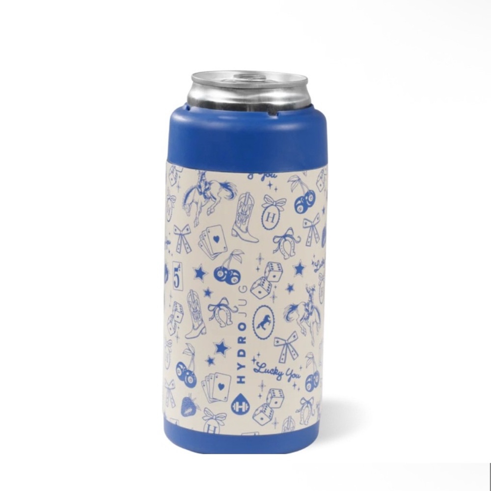 NIB HydroJug 12 oz Limited Edition Blue Western Charm Can Cooler (Slim)